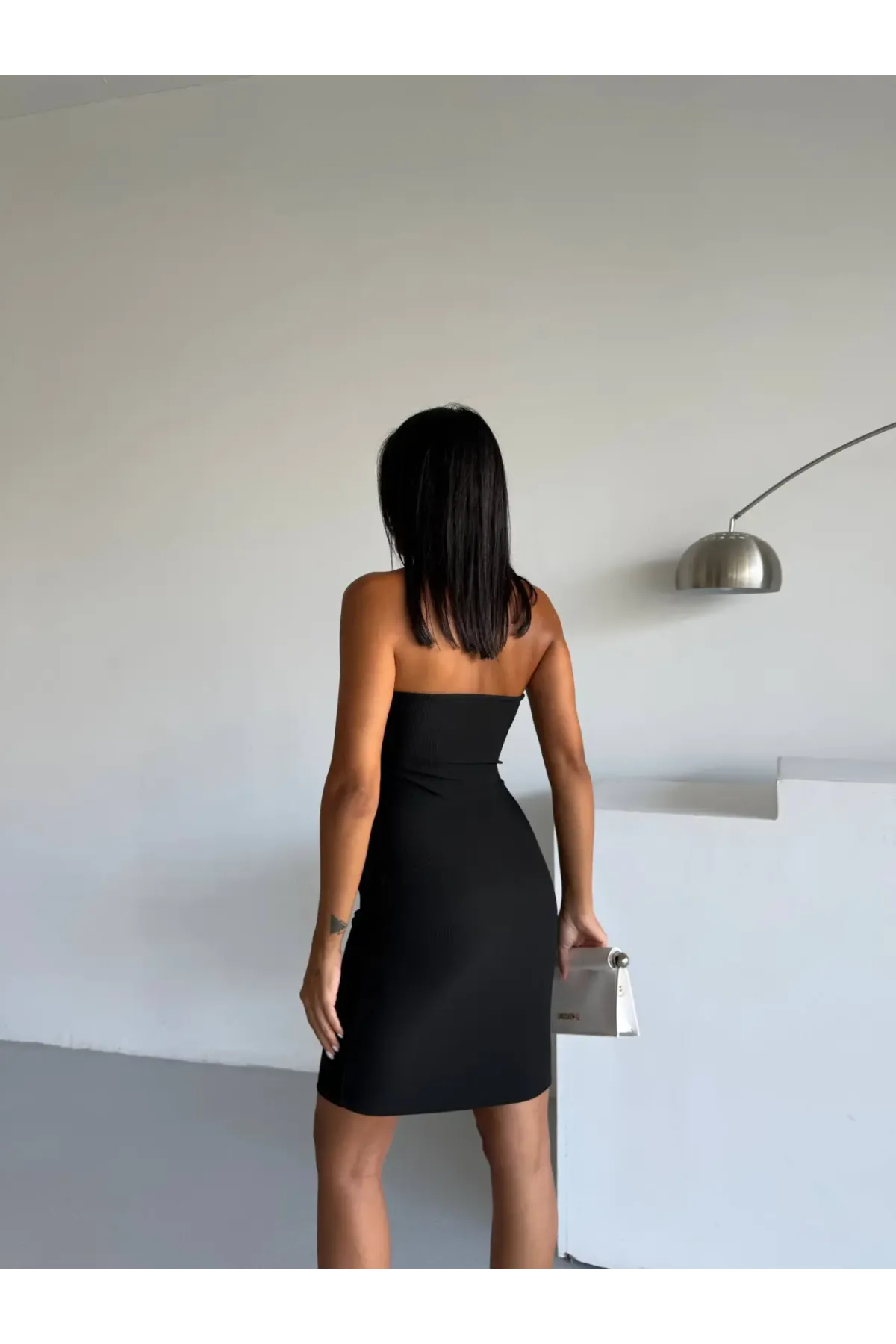 Kadın Siyah Ottoman Kumaş Halter Yaka Toka Detay Elbise HZL26W-FRY123411