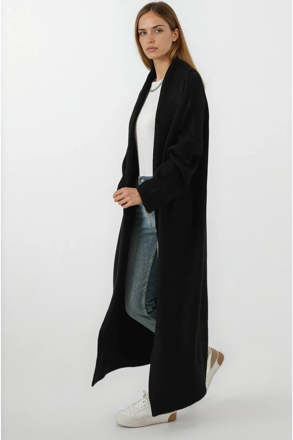 Kadın Siyah Oversize Uzun Triko Hırka HZL25W-BD1103041