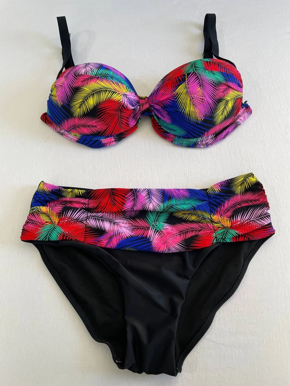 Kadın Siyah Sarı Kırmızı Çok Renk Desenli  Astarlı Büyük Beden Bikini Takımı HZL25S-LC06