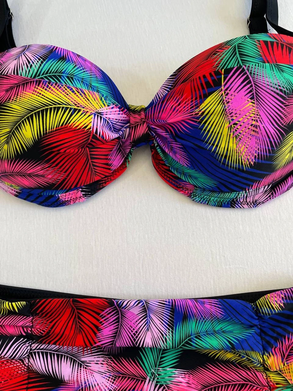 Kadın Siyah Sarı Kırmızı Çok Renk Desenli  Astarlı Büyük Beden Bikini Takımı HZL25S-LC06