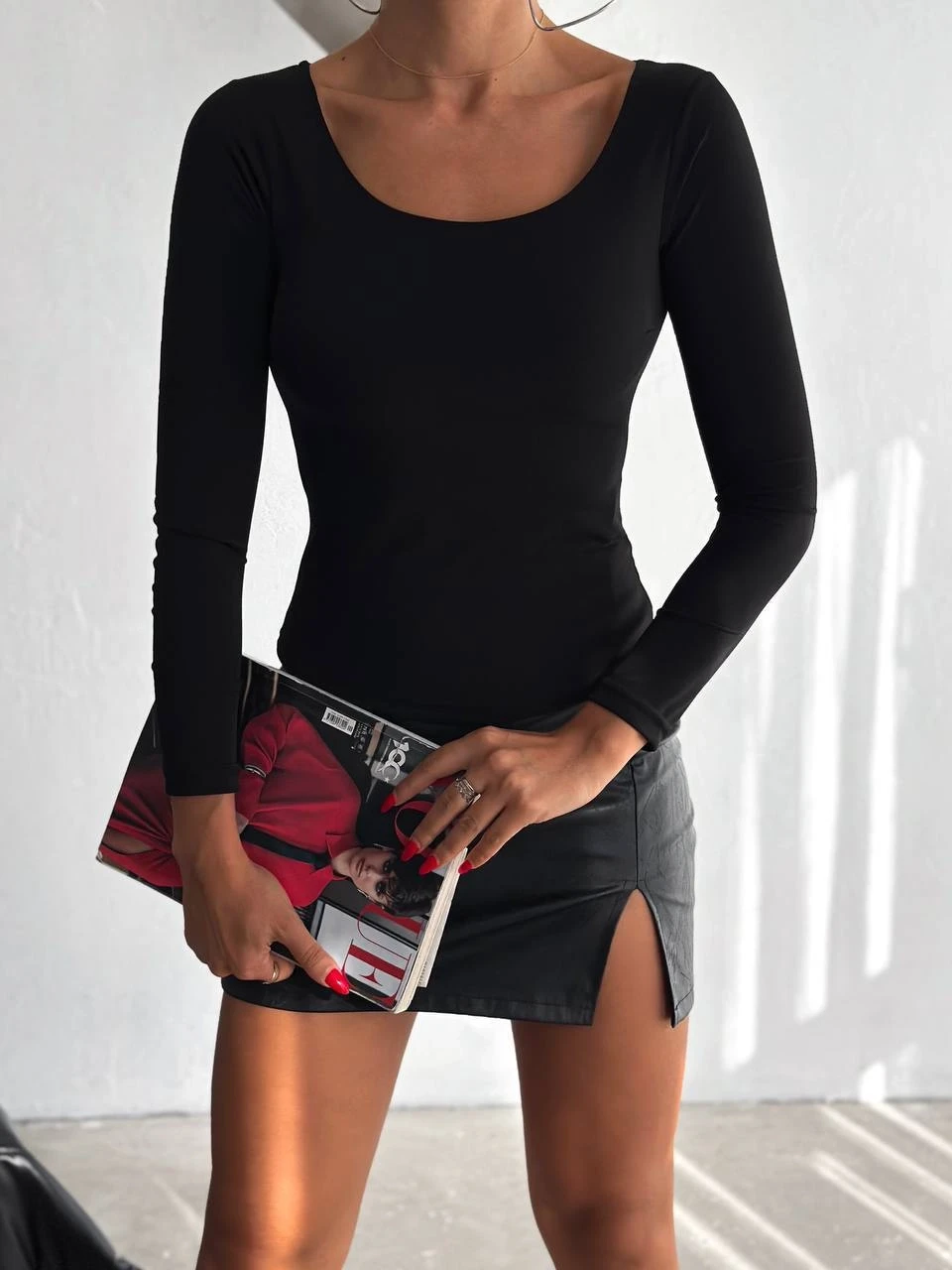 Kadın Siyah U Yaka Uzun Kollu Sandy Bluz HZL25S-FRY122471