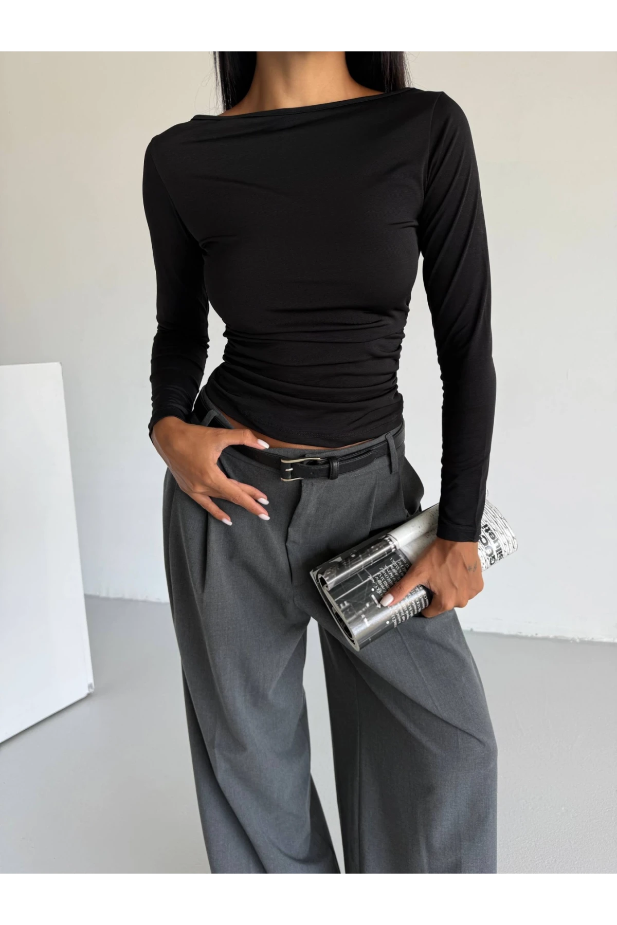 Kadın Siyah Uzun Kollu Sany Bluz HZL25S-FRY123351