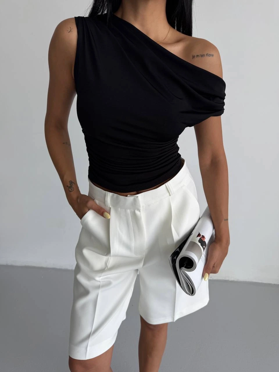 Kadın Siyah Yandan Drapeli Kayık Yaka Sandy Bluz HZL25S-FRY123201