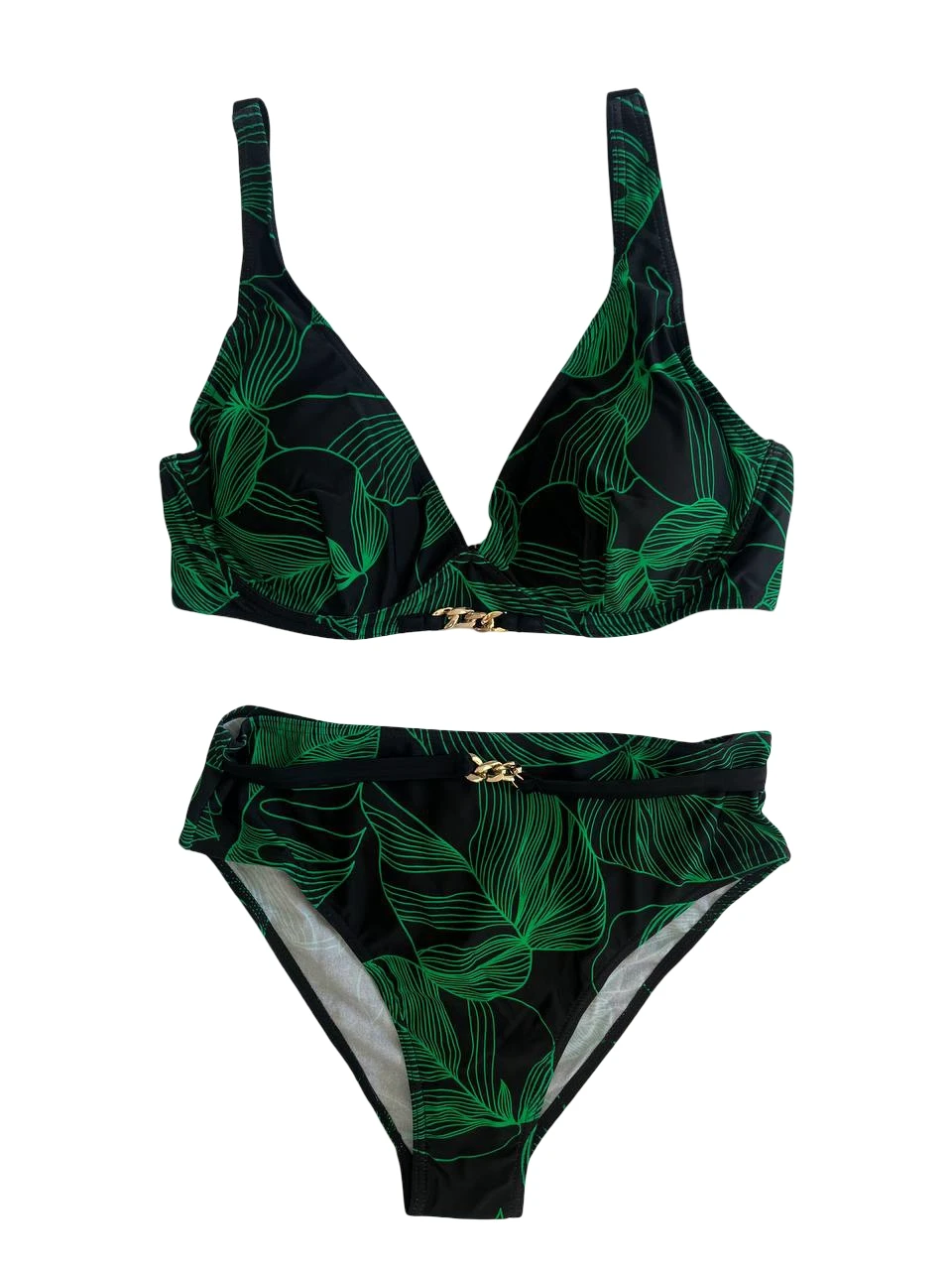 Kadın Siyah Yeşil Aksesuar Detaylı Astarlı Bikini Takımı HZL25S-LC25147