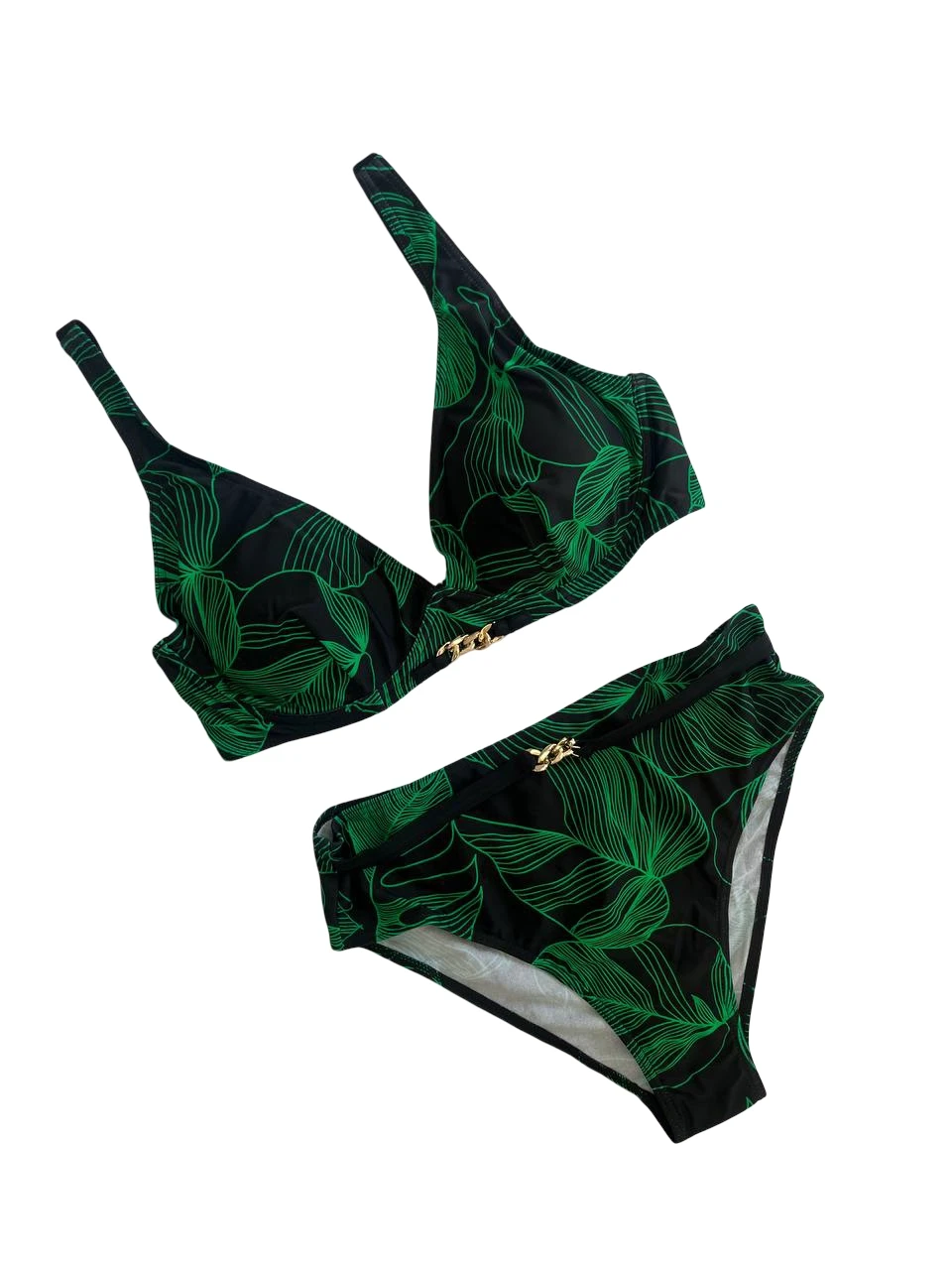 Kadın Siyah Yeşil Aksesuar Detaylı Astarlı Bikini Takımı HZL25S-LC25147