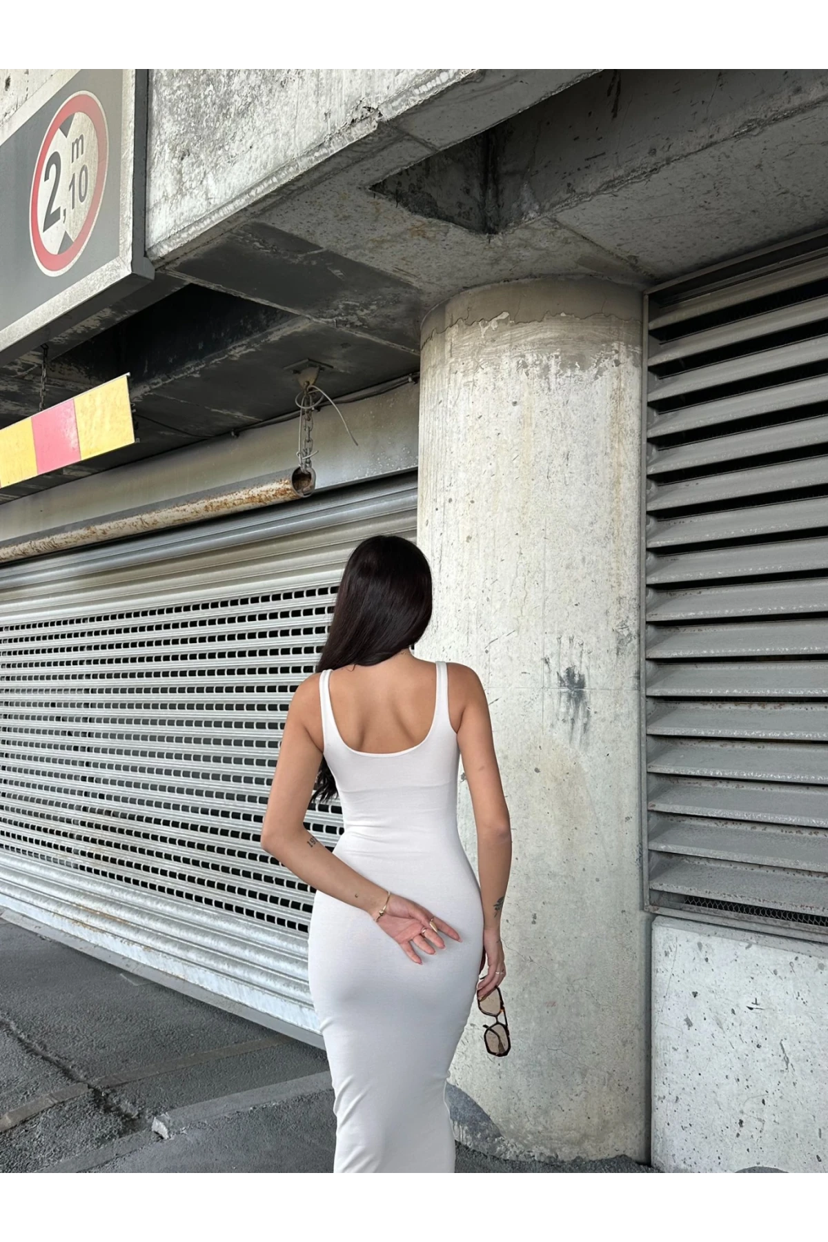 Kadın Taş Askılı Kare Yaka Midi Elbise HZL25S-ZK11621