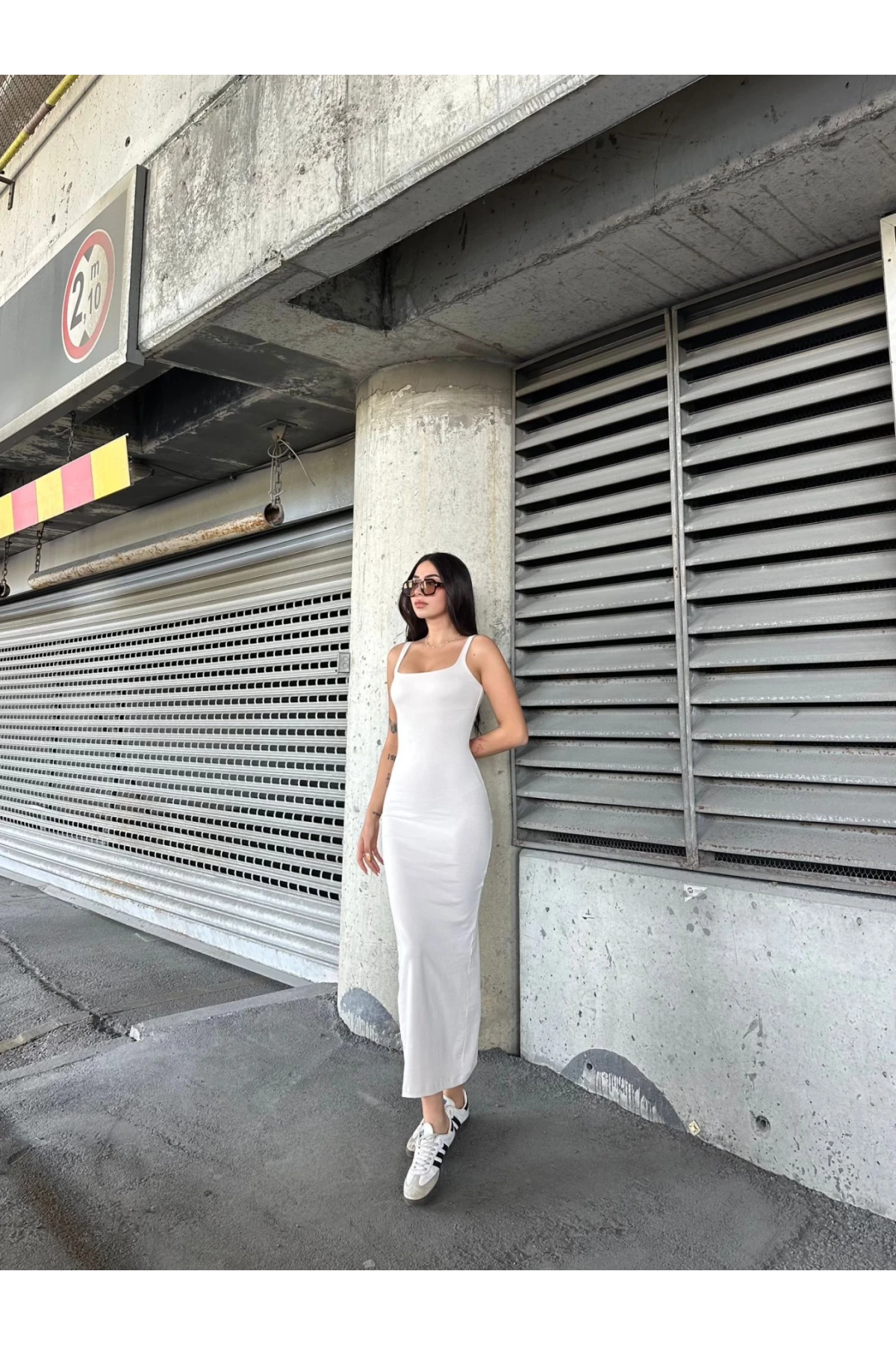 Kadın Taş Askılı Kare Yaka Midi Elbise HZL25S-ZK11621