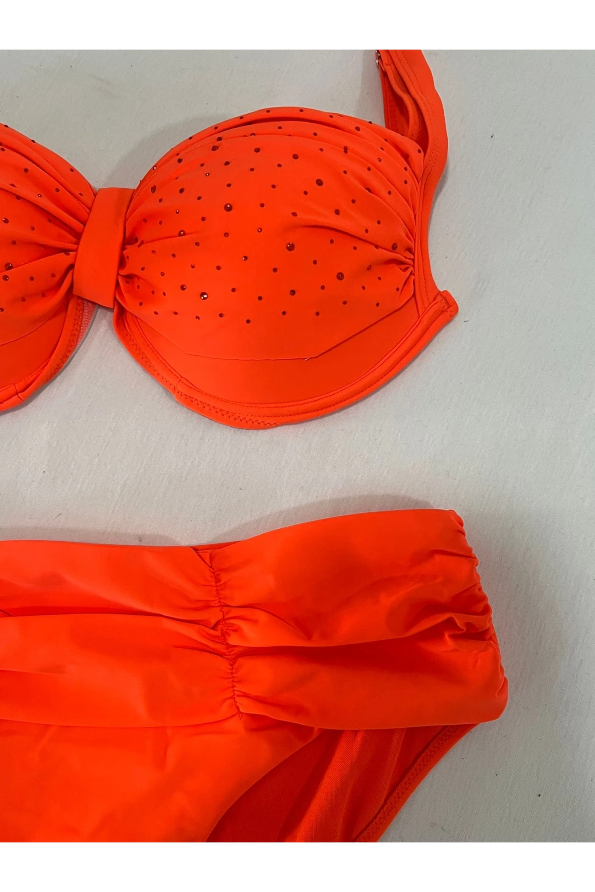 Kadın Turuncu Taş İşlemeli Astarlı Büyük Beden Bikini Takımı HZL25S-LC01