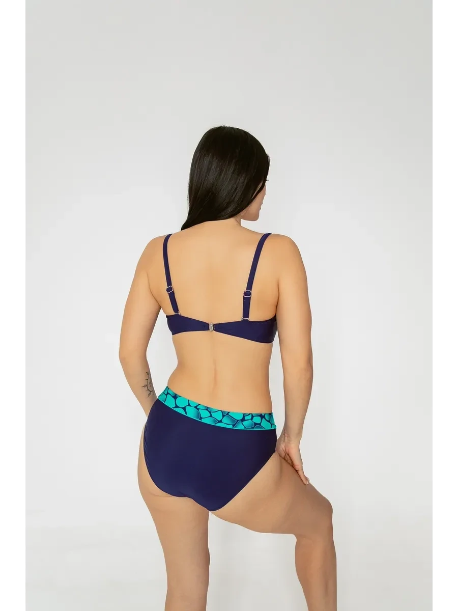 Kadın Yeşil Lacivert Desenli Astarlı Bikini Takımı HZL25S-LC25143