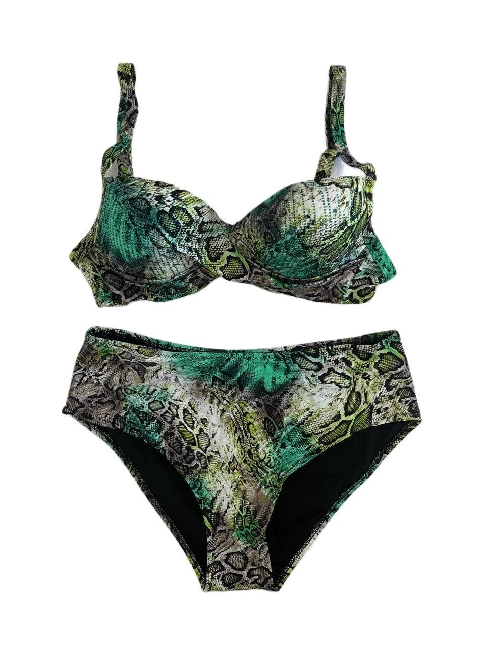 Kadın Yeşil Leopar Desenli Astarlı Büyük Beden Bikini Takımı HZL25S-LC25006