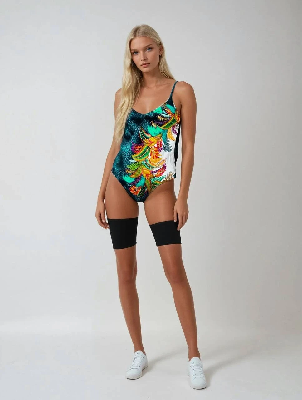 Kadın Yeşil Tropikal Yaprak Desen Yüzücü Mayo HZL25S-LC0046