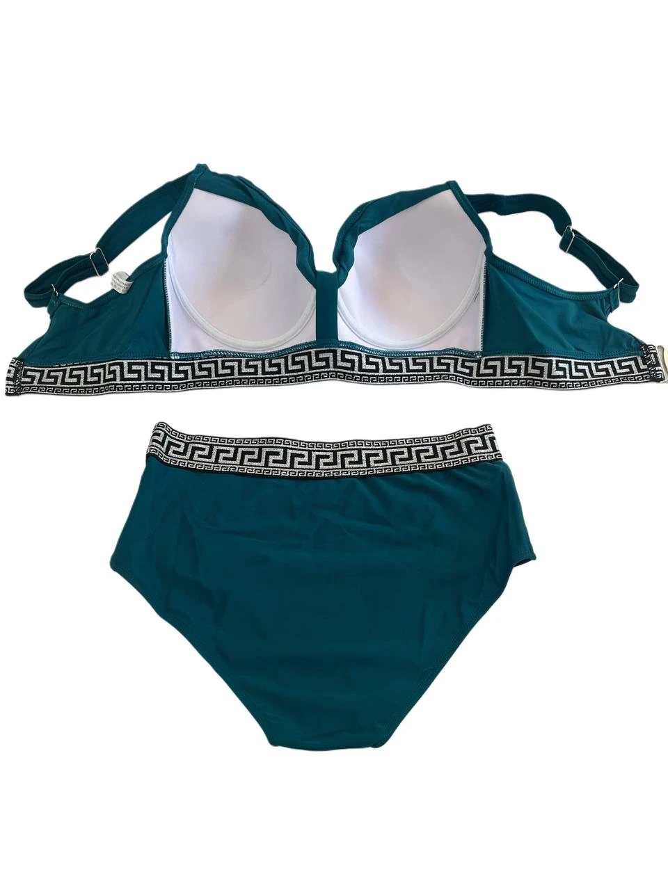 Kadın Yeşil Yüksek Bel Yanları Şerit Detaylı Desenli Lastikli Destekli Bikini Takımı HZL25S-LC201