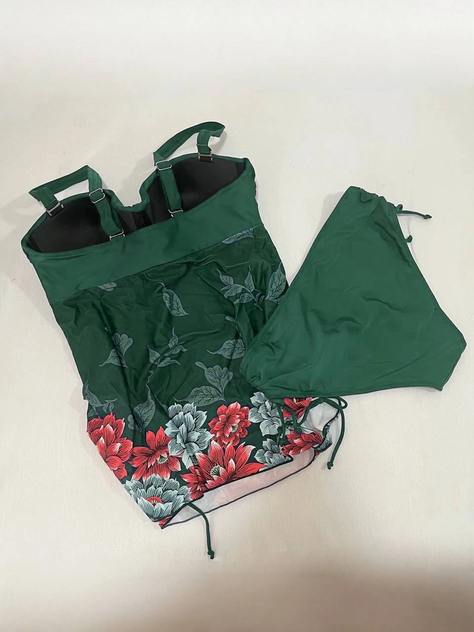 Kadın Zümrüt Yeşili Çiçek Desenli Elbise Model  Slipli Tankini HZL24S-LC4009