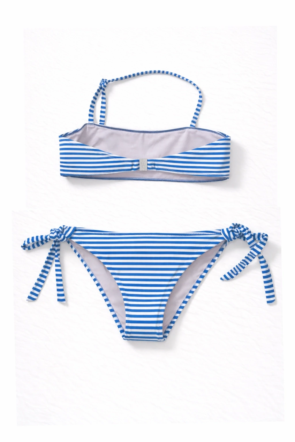 Kız Çocuk Mavi Beyaz Çizgili Arı Çıkartmalı 4-12 Yaş Straplez Bikini Takım HZL24S-LC3228