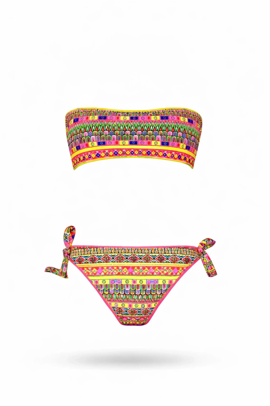 Kız Çocuk Neon Sarı Çok Renkli Astarlı 4-12 Yaş Straplez Bikini Takım HZL24S-LC6355