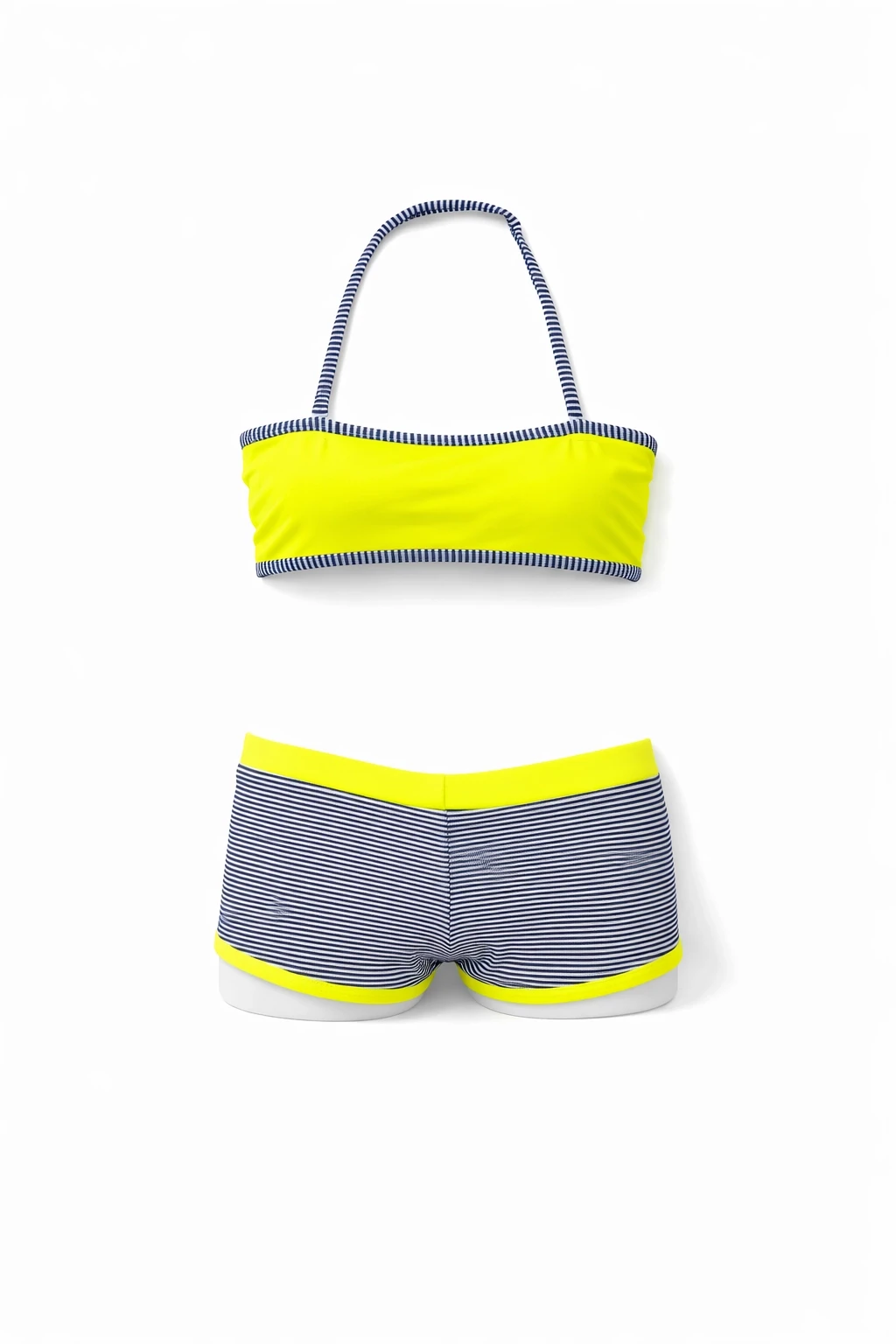 Kız Çocuk Neon Sarı Siyah Çizgili Şortlu 4-12 Yaş Straplez Bikini Takım HZL24S-LC9034