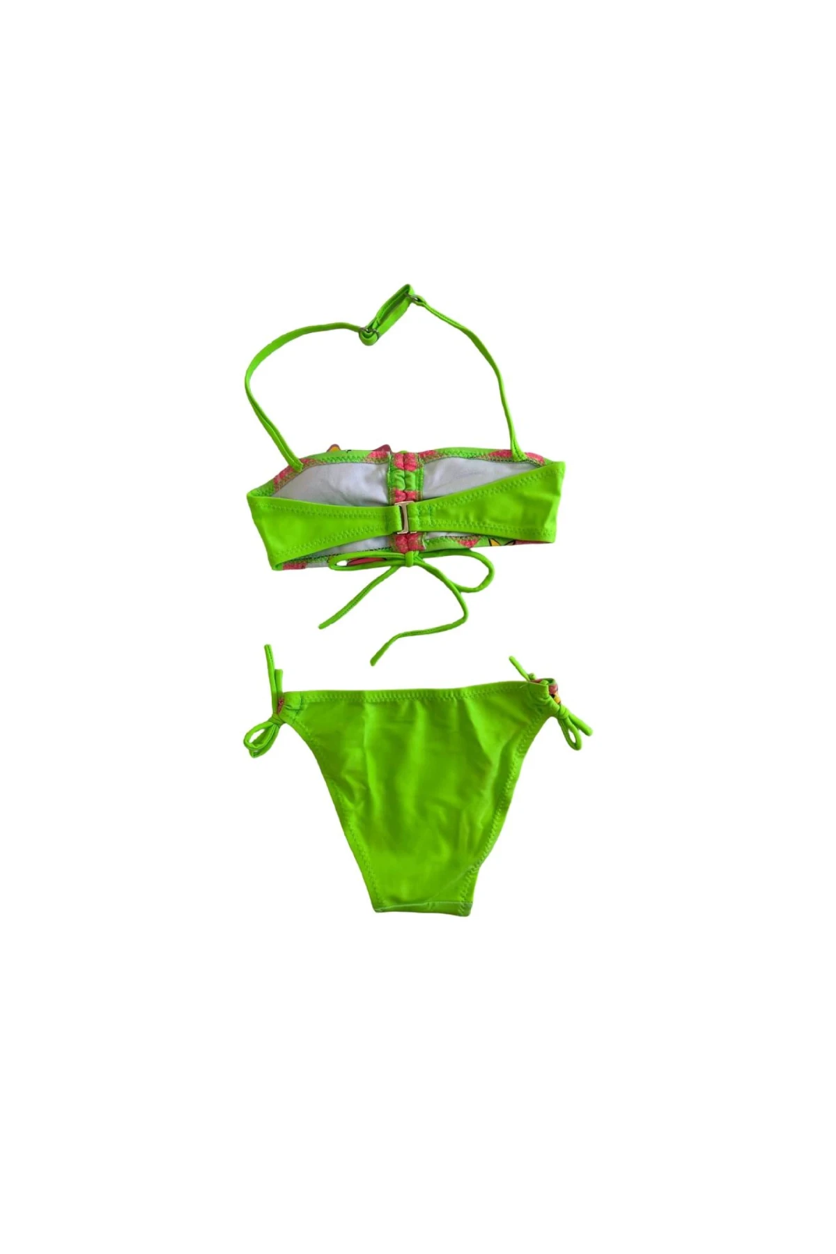 Kız Çocuk Neon Yeşil Unicorn Desenli  2-8 Yaş Straplez Bikini Takım HZL24S-LC3658