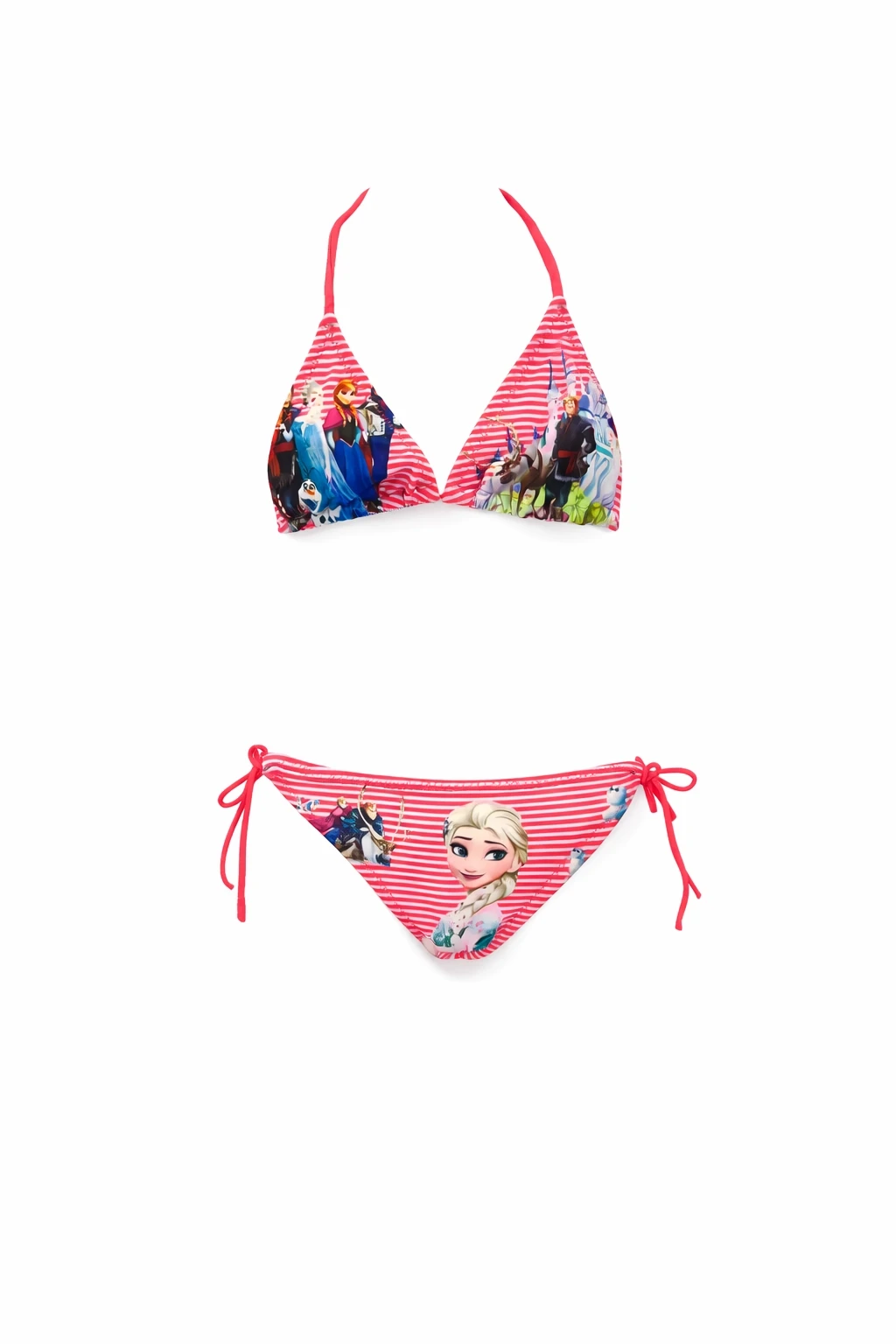 Kız Çocuk Pembe Çizgi Figürlü İp Bağlamalı Bikini Takım HZL25S-LC842