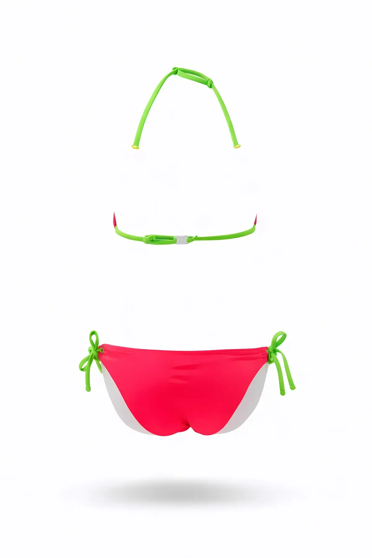 Kız Çocuk Pembe Tavuz Kuşu Desenli  6-14 Yaş Üçgen Bikini Takım HZL24S-LC19017
