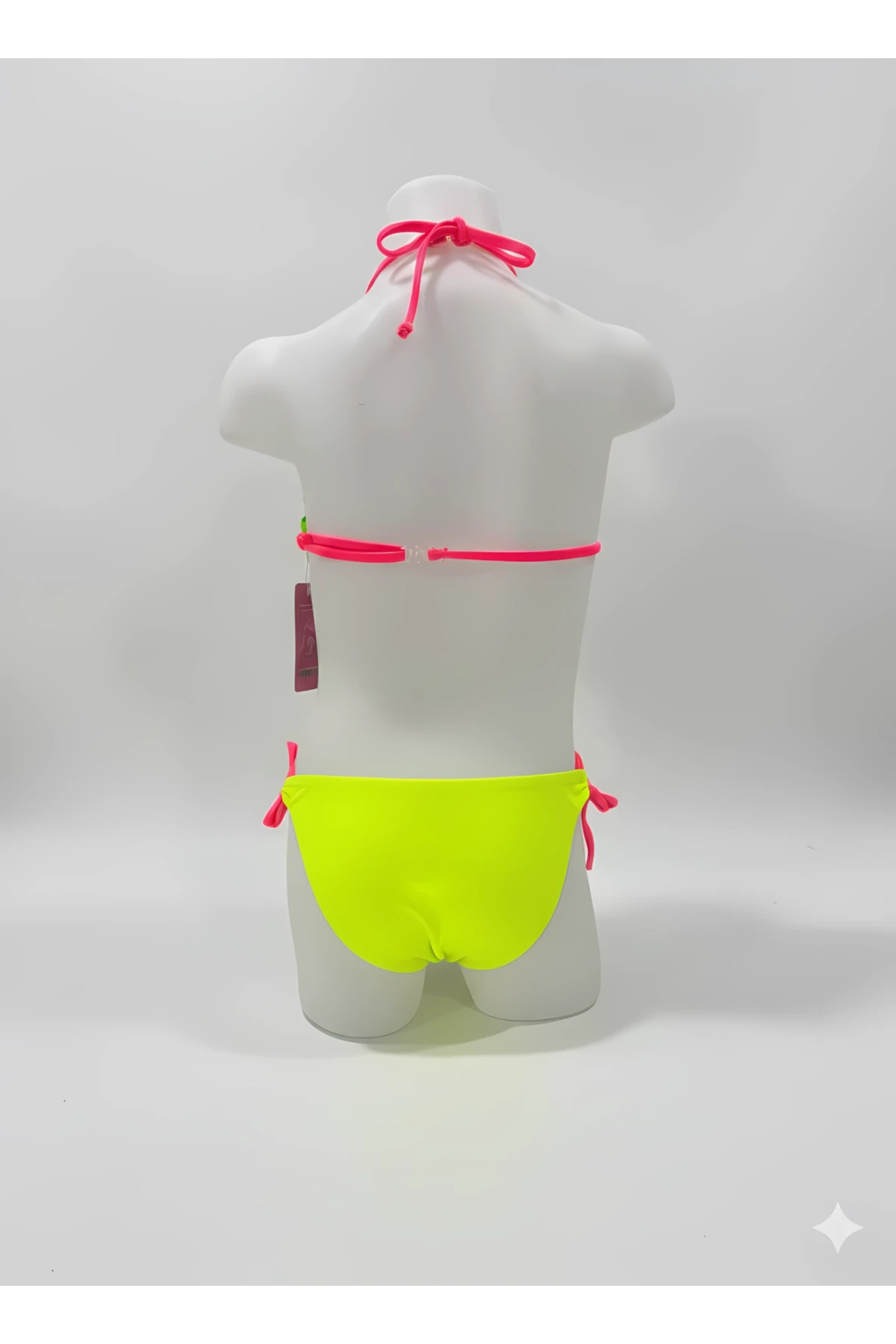 Kız Çocuk Sarı Yeşil Flamingo Glow Desenli  6-14 Yaş Üçgen Bikini Takım HZL26S-LC19018