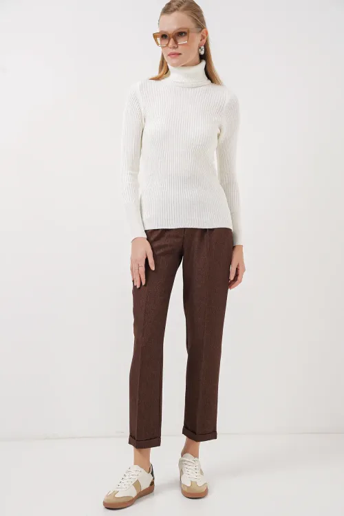 10311 Balıkçı Yaka Triko Kazak - Beyaz