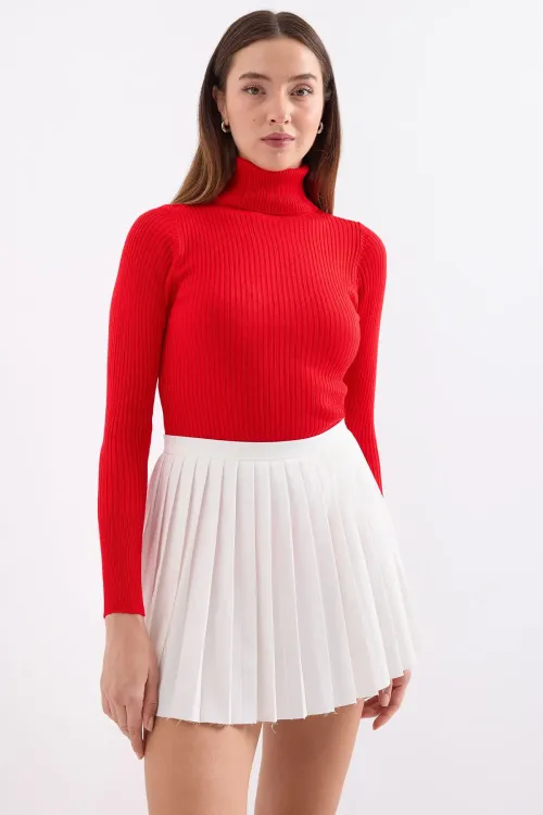 10311 Balıkçı Yaka Triko Kazak - Kırmızı