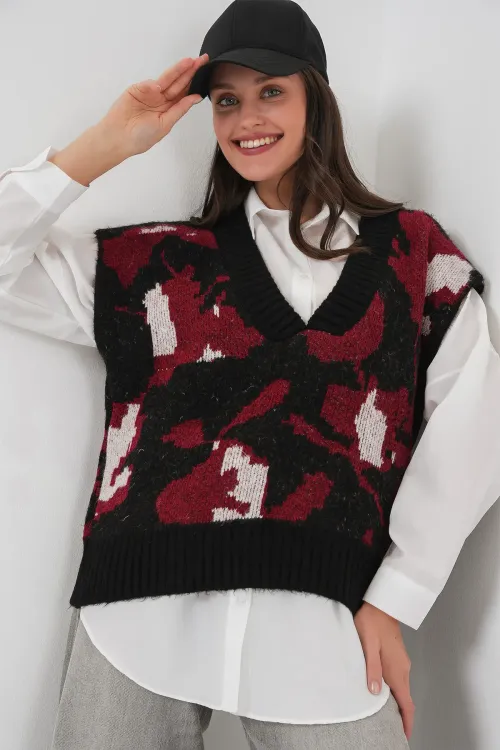 15923 Kadın Oversize Triko Süveter - Siyah