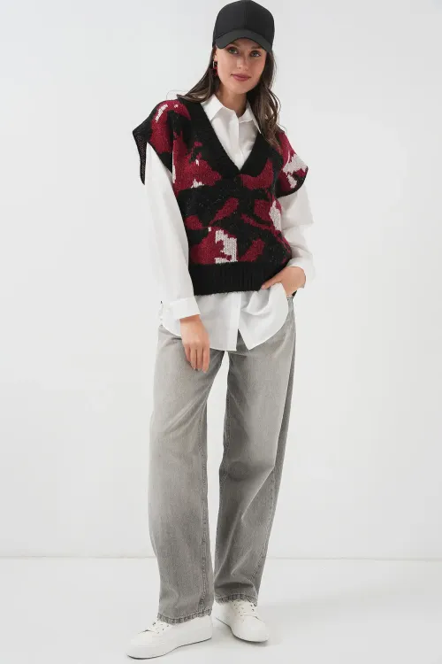 15923 Kadın Oversize Triko Süveter - Siyah