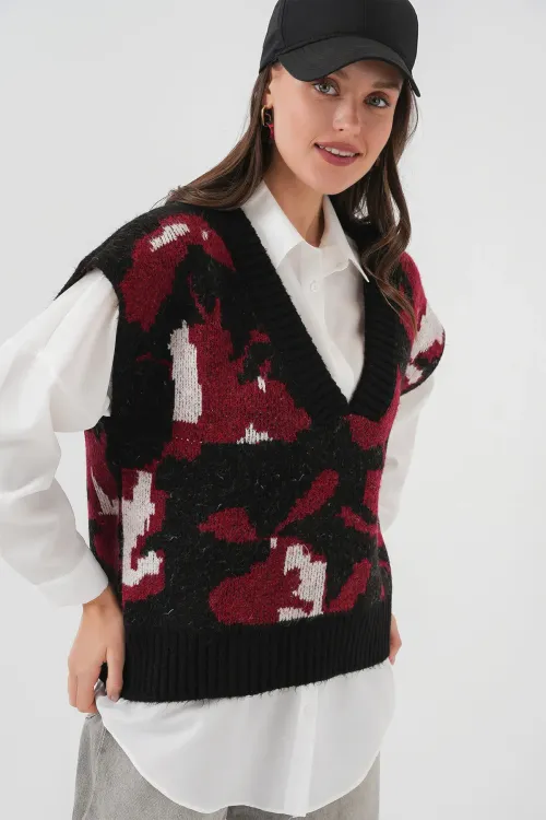 15923 Kadın Oversize Triko Süveter - Siyah