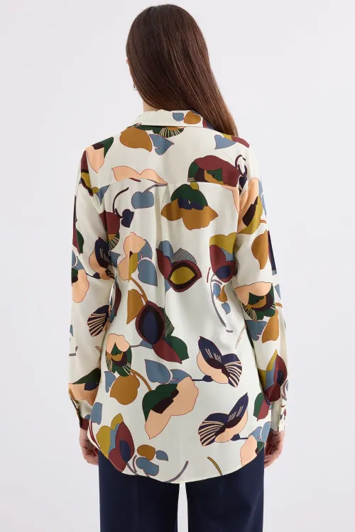 3721 Grafik Desenli Gömlek - K. Bej