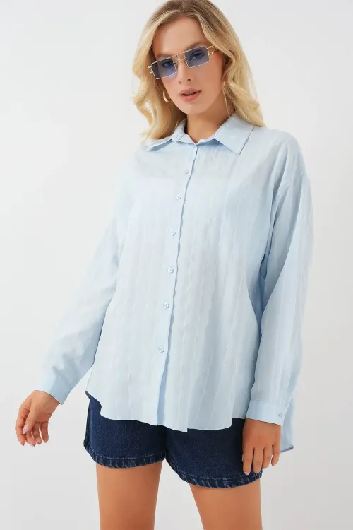 3900 Oversize Uzun Basic Gömlek - C.Mavi
