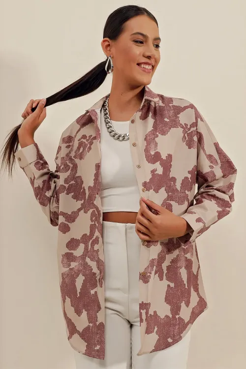 3900 Oversize Uzun Basic Gömlek - D.Gül Kurusu