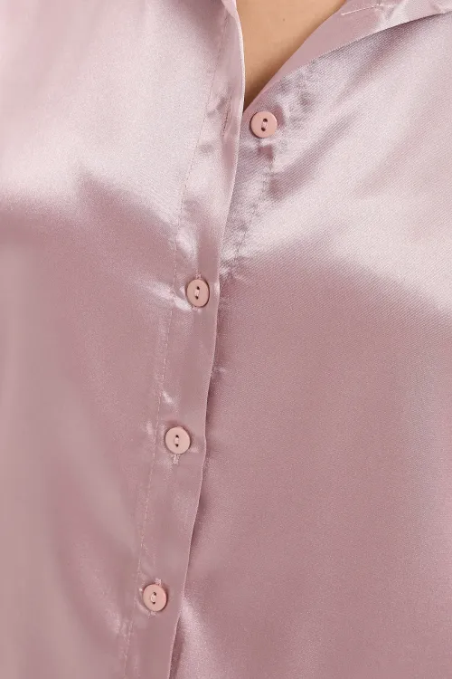 3964 Hafif Dökümlü Saten Gömlek - D.Gül Kurusu