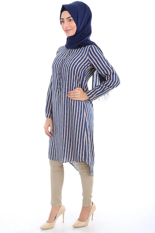 5607 HAKİM YAKA TESETTÜR TUNİK - Saks
