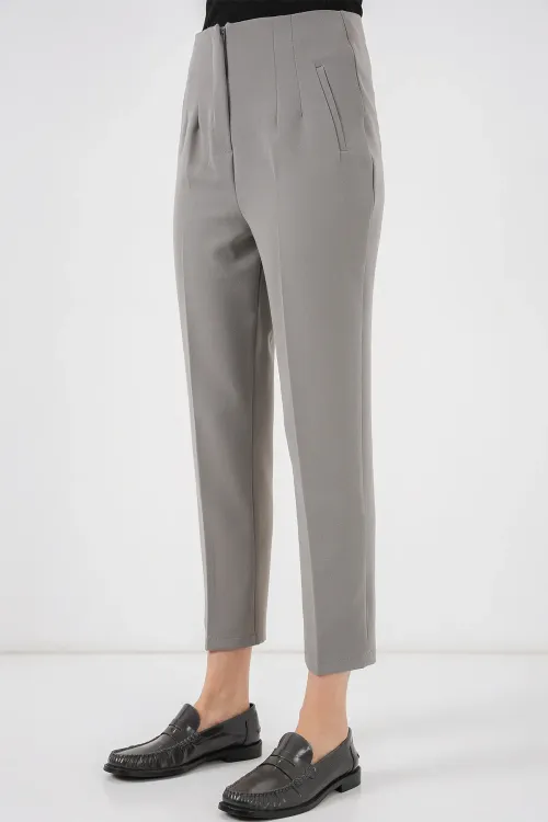 6650 Yüksek Bel Kumaş Pantolon - Gri