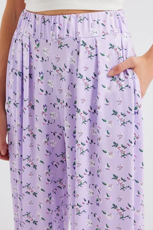 6665 Desenli Şalvar Pantolon - Lila