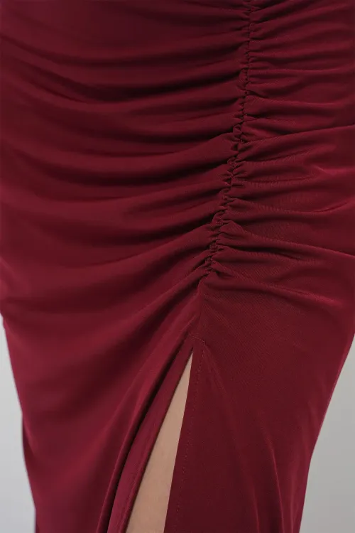 8033 Sandy Yırtmaçlı Etek - Bordo