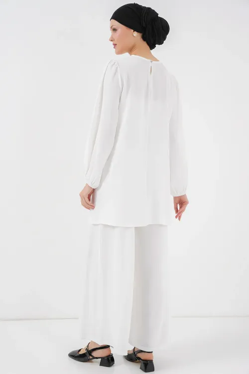 Ayrobin Tunik Pantolon Alt Üst Takım 6712 - Beyaz