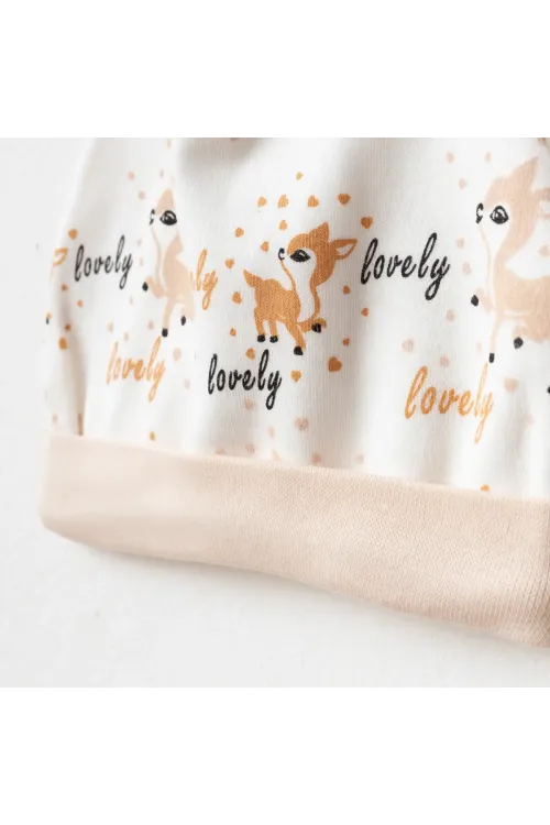 Aziz Bebe Kız Bebek % 100 Pamuk Zıbın Pantolon Bere 3 lü Alt Üst Bebek Takımı 0 Ay-6 Ay