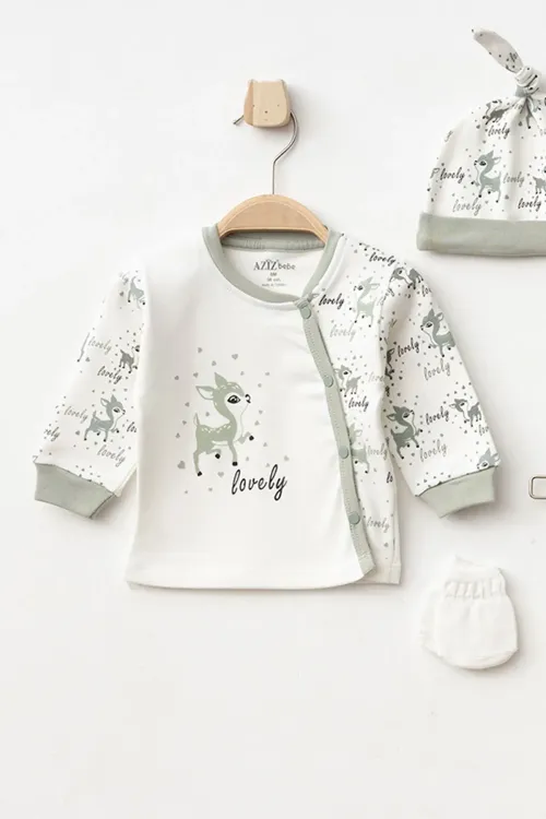 Aziz Bebe Kız Bebek Animal Desenli % 100 Pamuk 5  Li Hastane Çıkış Seti 0 Ay - 3 Ay