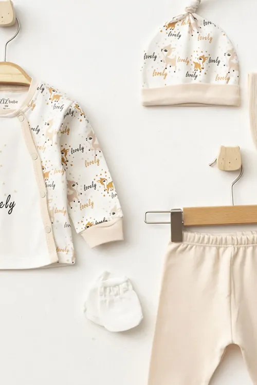 Aziz Bebe Kız Bebek Animal Desenli % 100 Pamuk 5  Li Hastane Çıkış Seti 0 Ay - 3 Ay