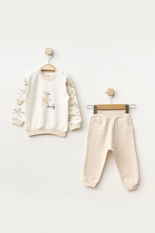 Aziz Bebe Kız Bebek Animal Desenli Sweatshirt Pantolon 2  li Alt Üst Bebek Takımı 3 Ay - 36 Ay