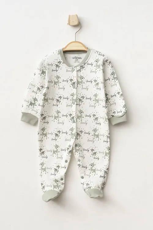 Aziz Bebe Kız Bebek Çıtçıtlı Geyik Desenli Patikli Tulum 0 Ay 6 Ay