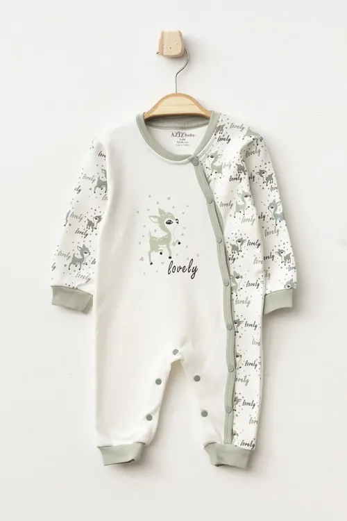 Aziz Bebe Kız Bebek Çıtçıtlı Geyik Desenli Tulum 0 Ay 6 Ay