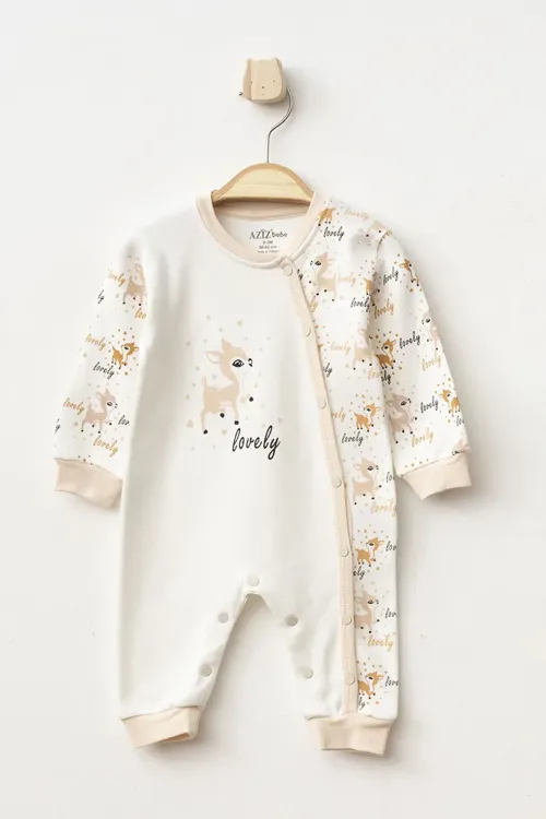 Aziz Bebe Kız Bebek Çıtçıtlı Geyik Desenli Tulum 0 Ay 6 Ay