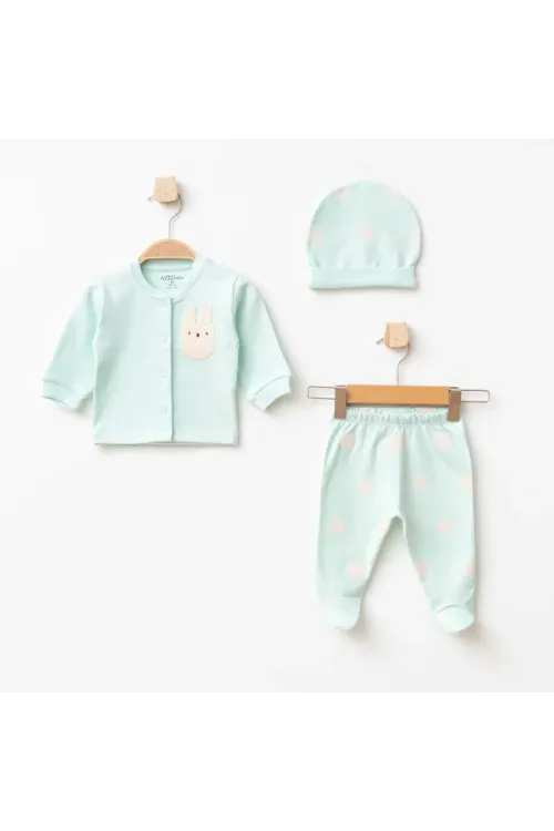 Aziz Bebe Kız Bebek Zıbın Pantolon Bere 3 lü Alt Üst Bebek Takımı 0 Ay-6 Ay