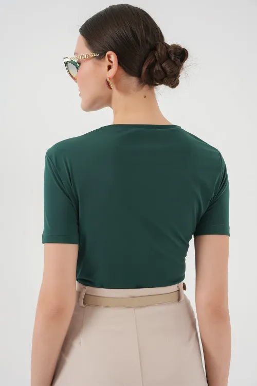 Büzgü Detaylı Kısa Kol Sandy Bluz 945 - Zümrüt Yeşili