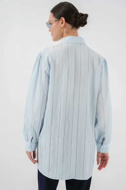 Çizgili Uzun Gömlek Tunik 5947 - Mavi