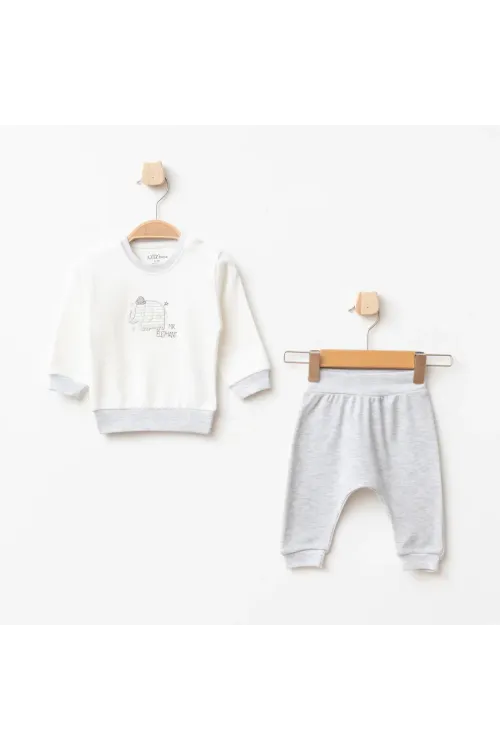 Erkek Bebek Animal Nakışlı % 100 Pamuk Sweatshirt Pantolon 2  li Alt Üst Bebek Takımı 3 Ay-24 Ay