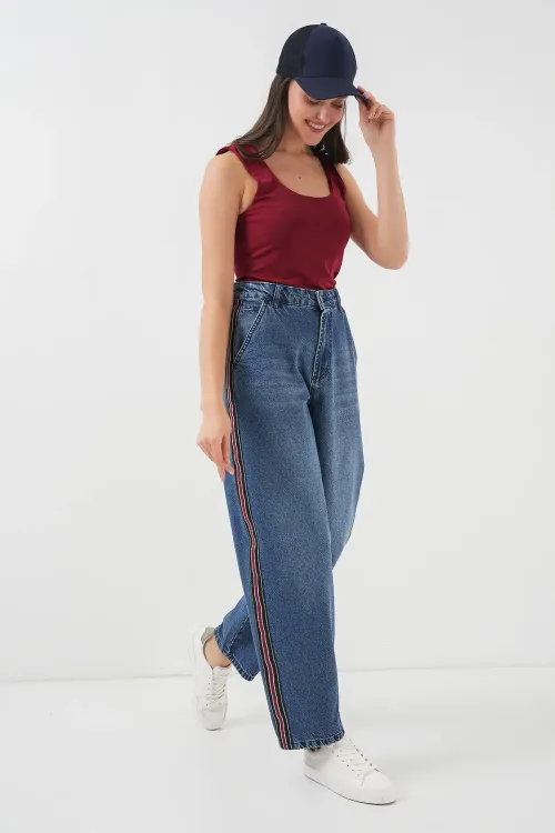 Kadın Baggy Kot Pantolon 6700 - Lacivert